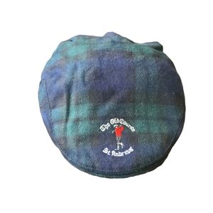 ST Andrews Old Course Golf navy tartan plaid flat hat XL